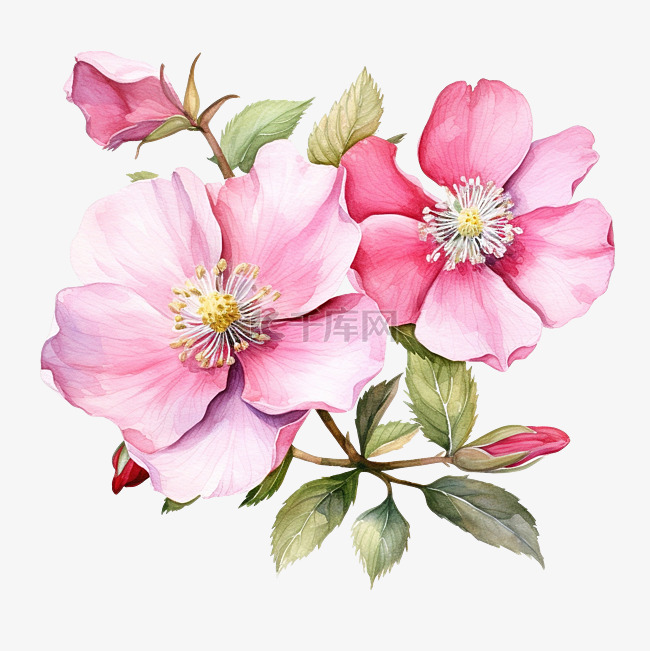 加州野玫瑰水彩插图