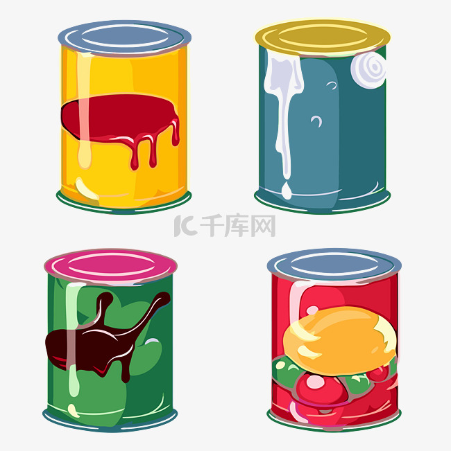罐头剪贴画 四种不同的食品罐头