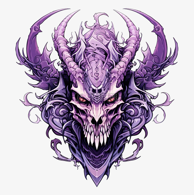 紫色龙头骨装饰纹身