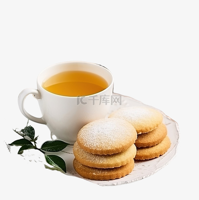 圣诞饼干干柑橘片和桌上的一杯茶