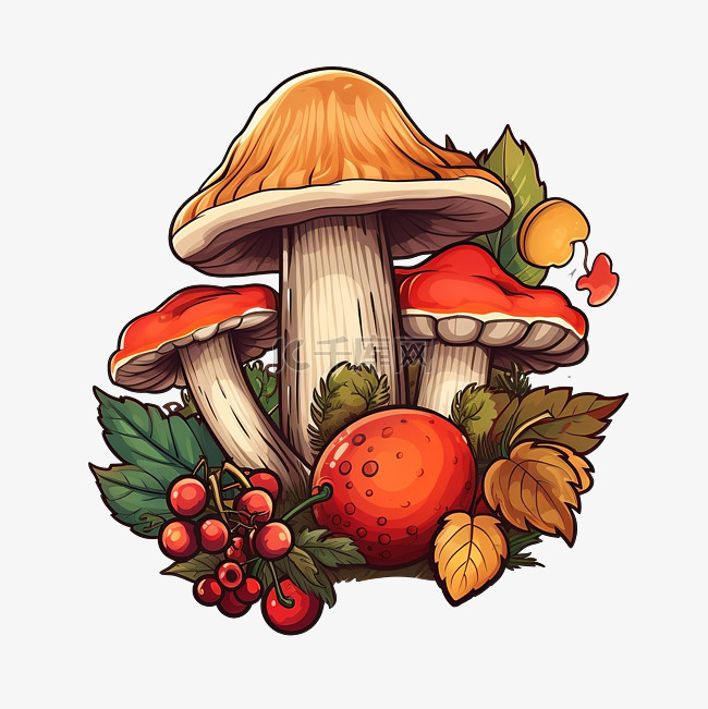 感恩节快乐苹果蘑菇浆果分支图标