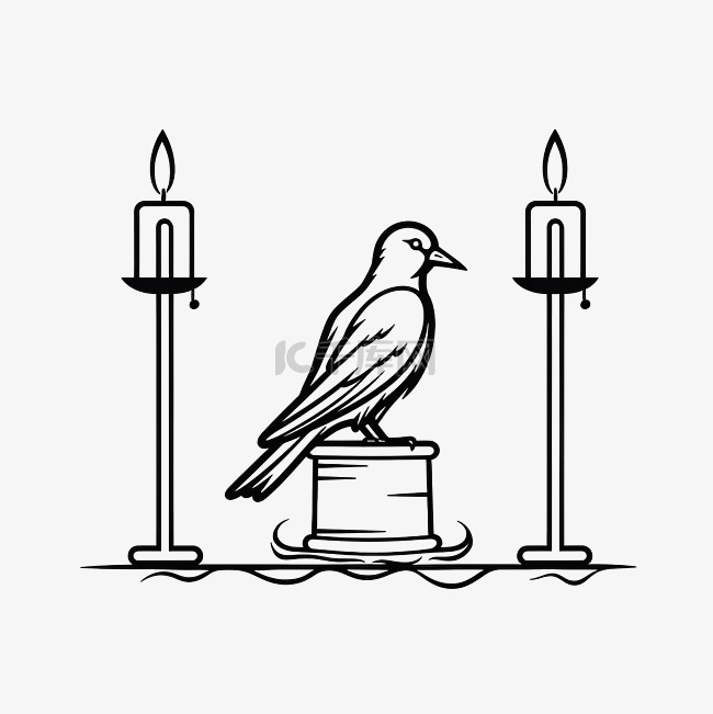 带乌鸦的墓碑和带蜡烛的复古烛台