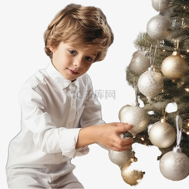 孩子在家装饰圣诞树