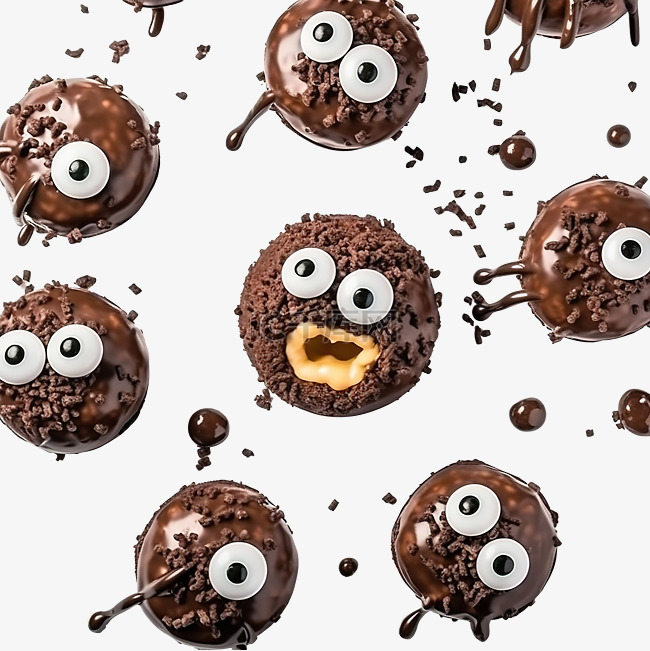 巧克力甜甜圈怪物眼睛与万圣节糖