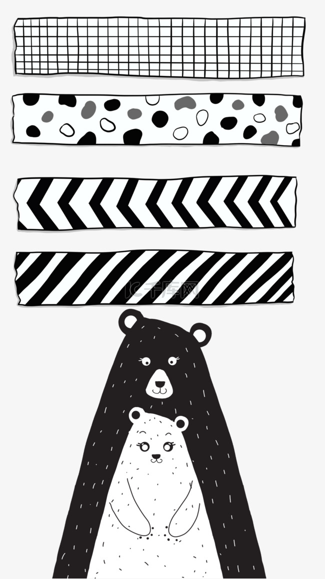 卡通胶带动物可爱黑白熊