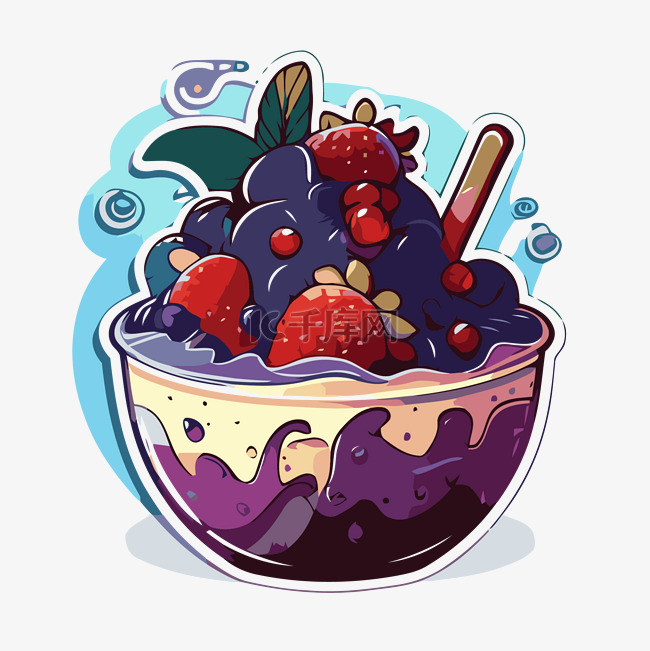 水碗里的卡通金发夏日水果甜点 