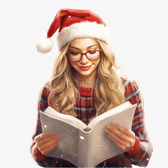 庆祝圣诞假期的女孩拿着一本书，