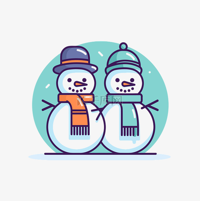 平面风格插图中的两个雪人 向量