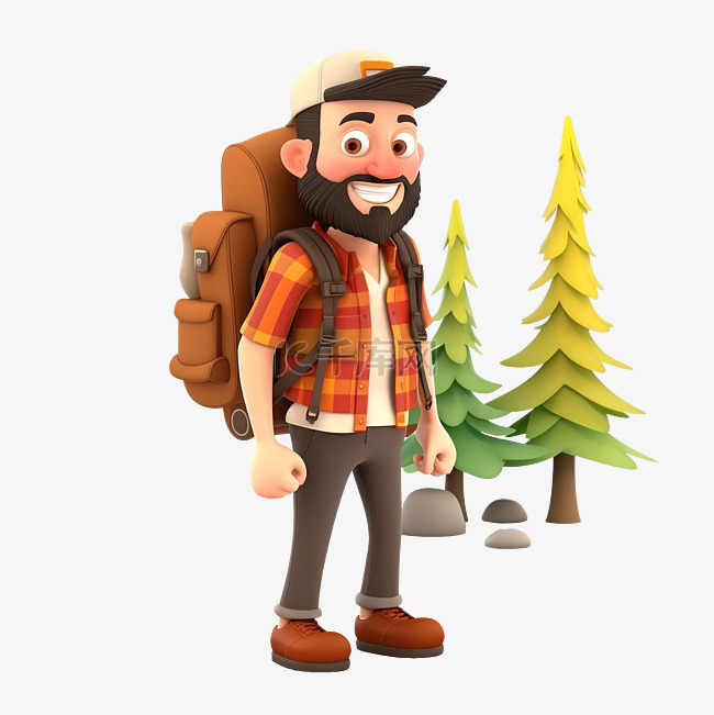 去森林露营的人 3D 人物插画
