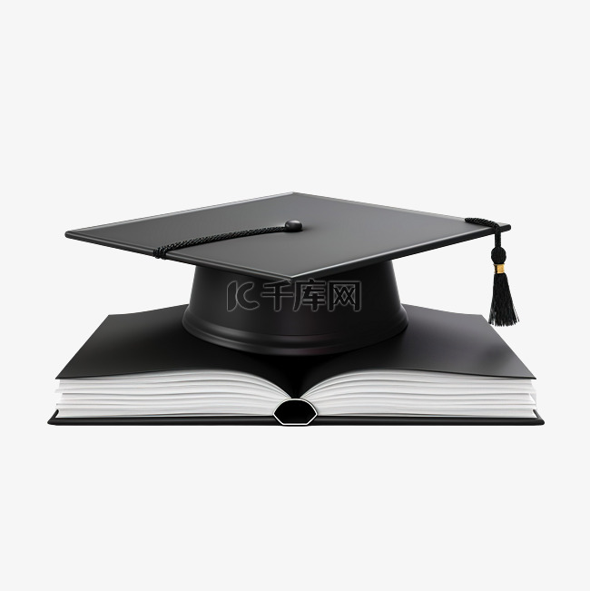 3d 渲染打开的书空与毕业帽子
