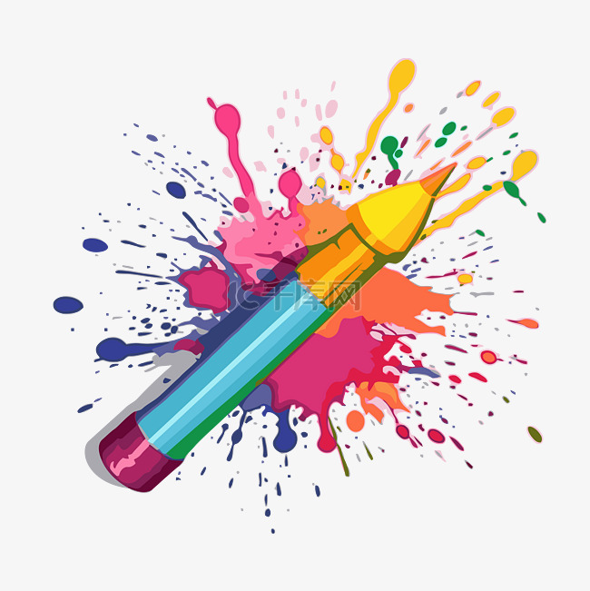蜡笔剪贴画彩色铅笔用彩色油漆溅