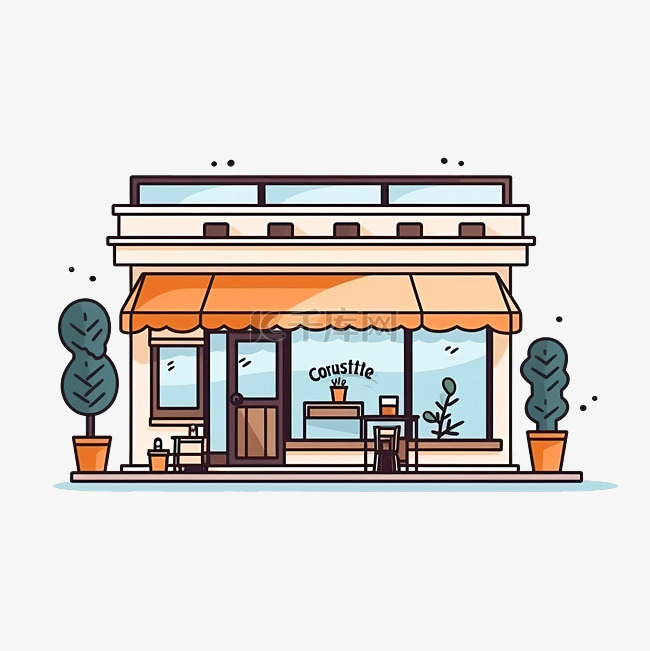 简约风格的咖啡馆建筑插画