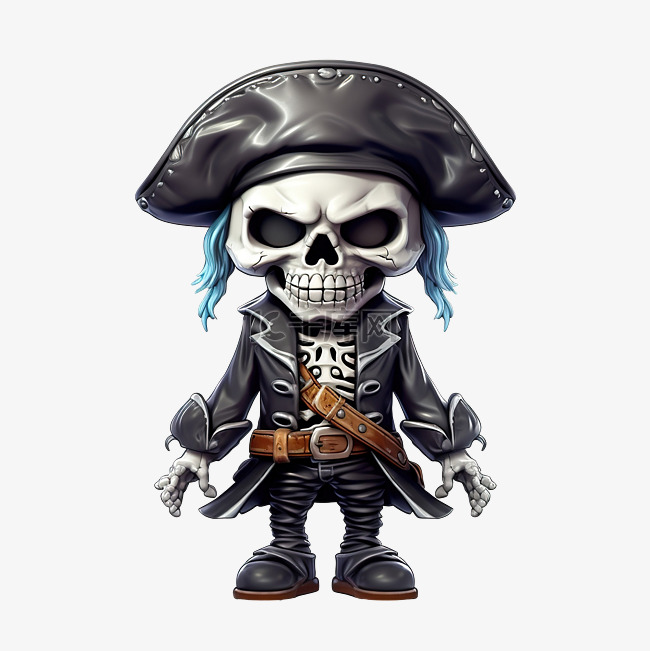 万圣节骷髅角色，身穿海盗服装，