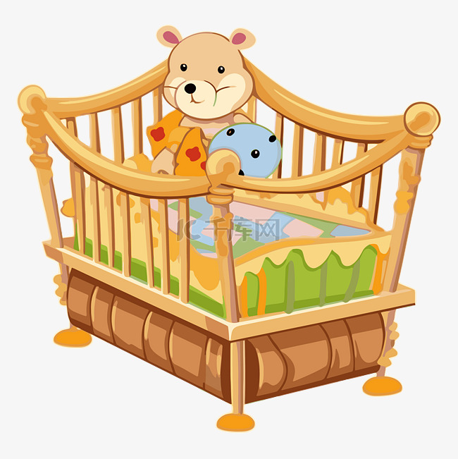 婴儿床剪贴画 婴儿床与泰迪熊插