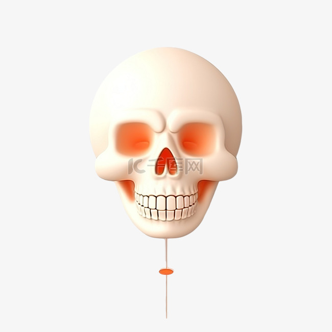 3D 渲染可爱的头骨最小风格概