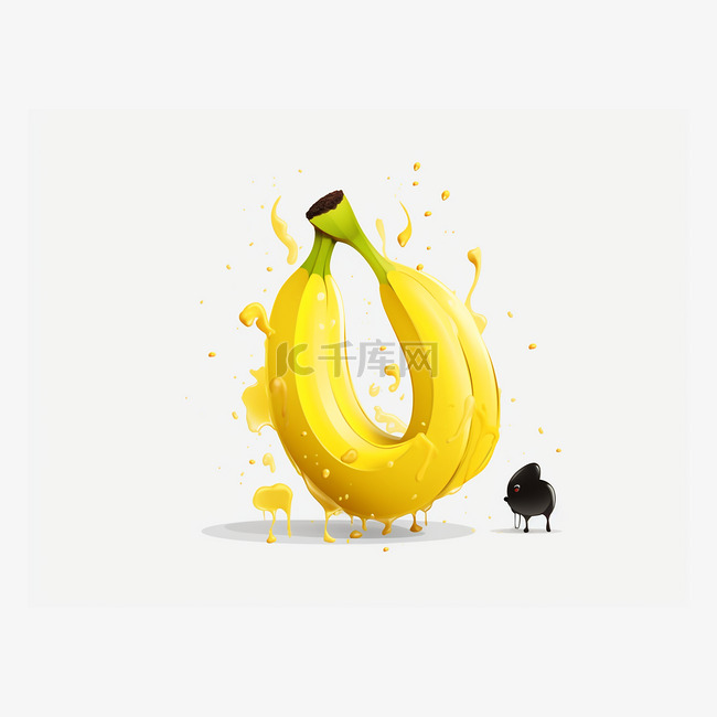 香蕉溅到白色背景上