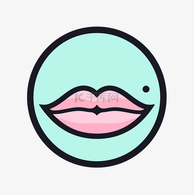 粉色圆圈中嘴唇图标的口红标志 