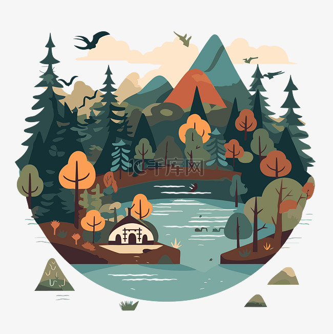 秋季森林和湖泊风景的 pnw 