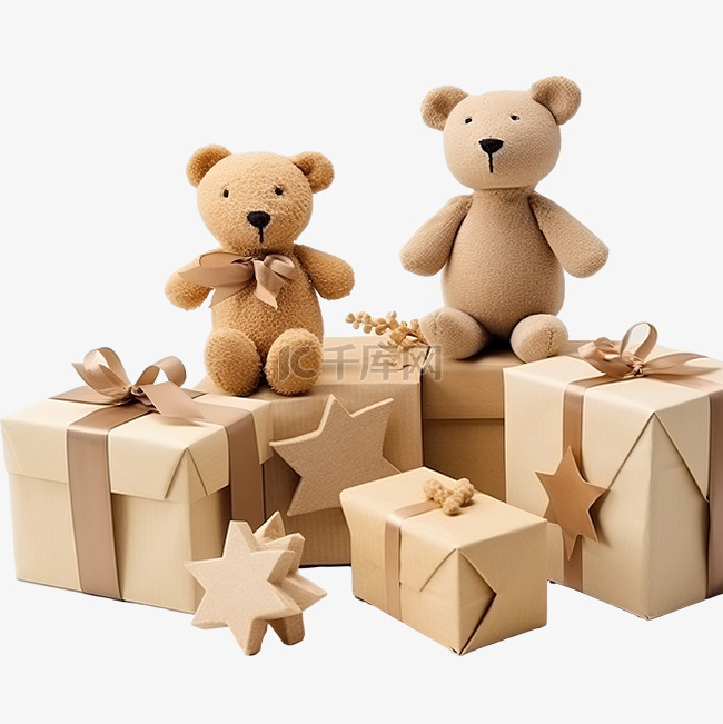 手工木制玩具和牛皮纸礼品圣诞盒