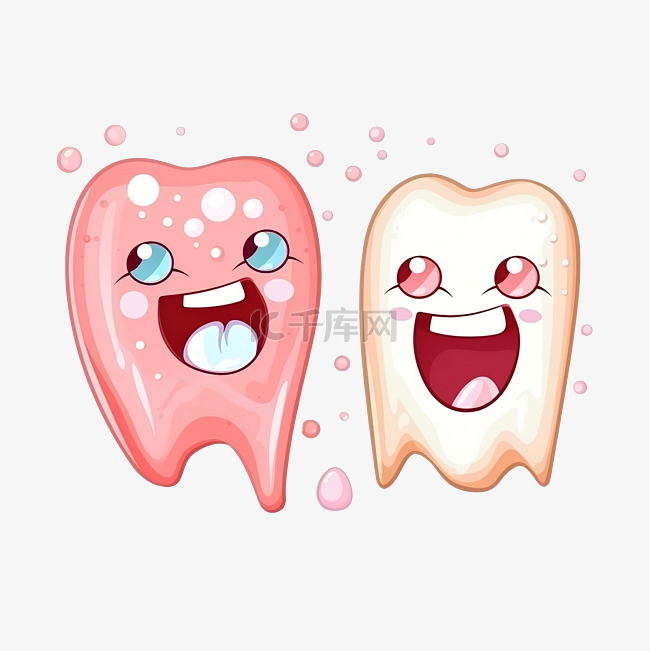 卡通牙齿和口腔内的牙龈对蛀牙问