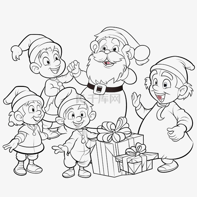 卡通圣诞老人给孩子们送圣诞礼物