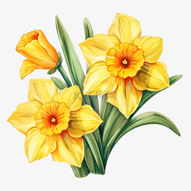 孤立的黄色水仙花春天花朵插画