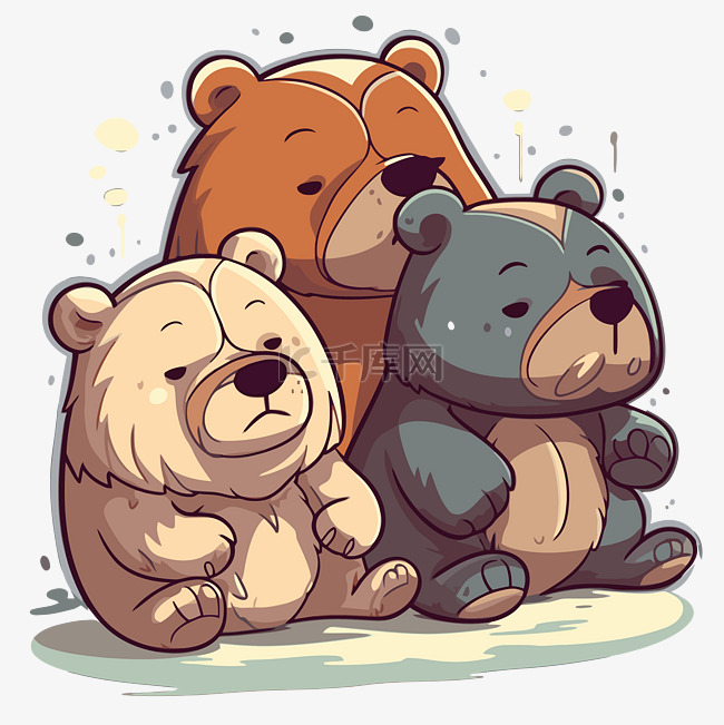 三只熊坐在寒冷的夜景中 向量