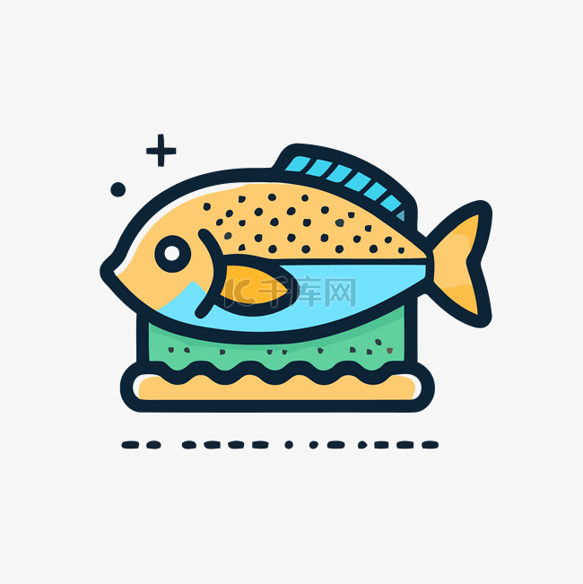 鱼和面包的线条图标 向量