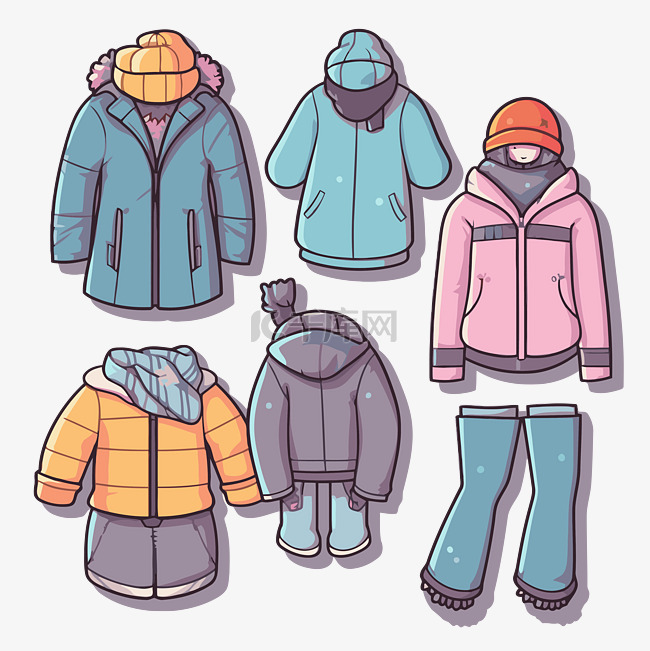 冬季保暖服装绘图可供选择剪贴画
