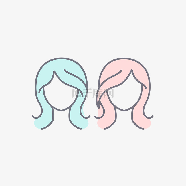 两个粉色和蓝色头发的女人的线条