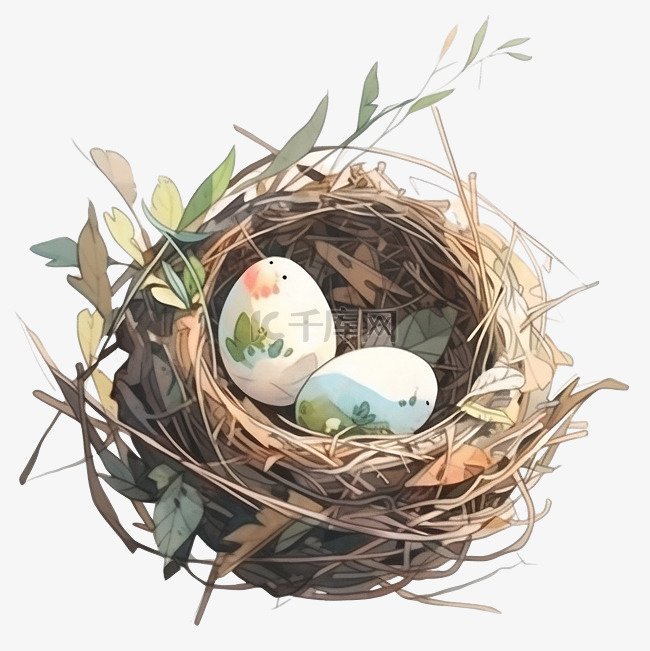 复活节彩蛋在巢水彩
