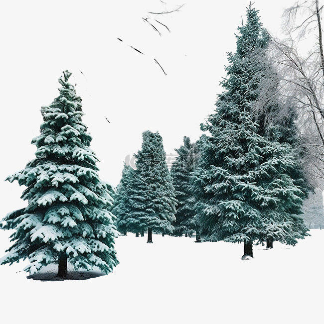 冬季公园里的绿色圣诞树被雪覆盖