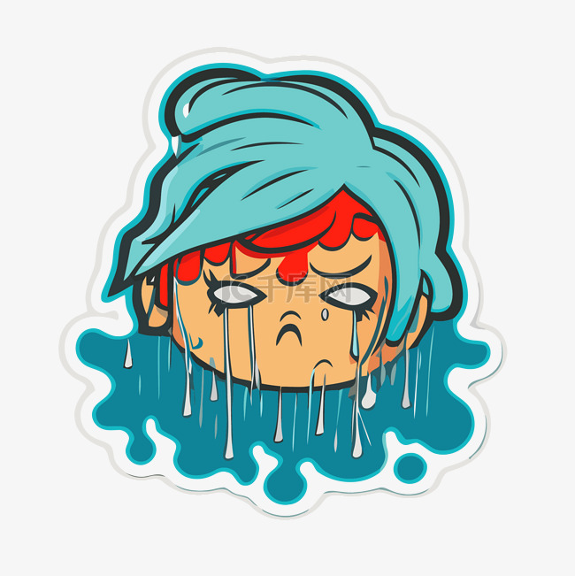 一个动漫女孩在水中哭泣的贴纸剪