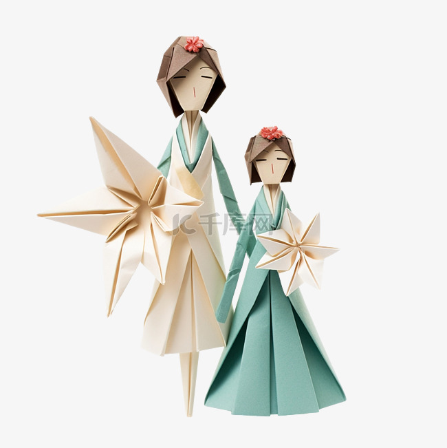 母亲节和女儿折纸娃娃