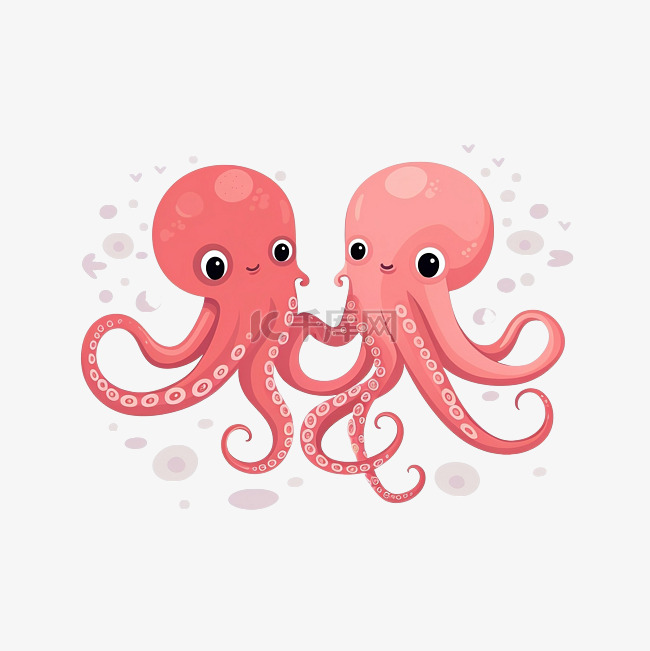 章鱼或鱿鱼和爱情情人节插图中的