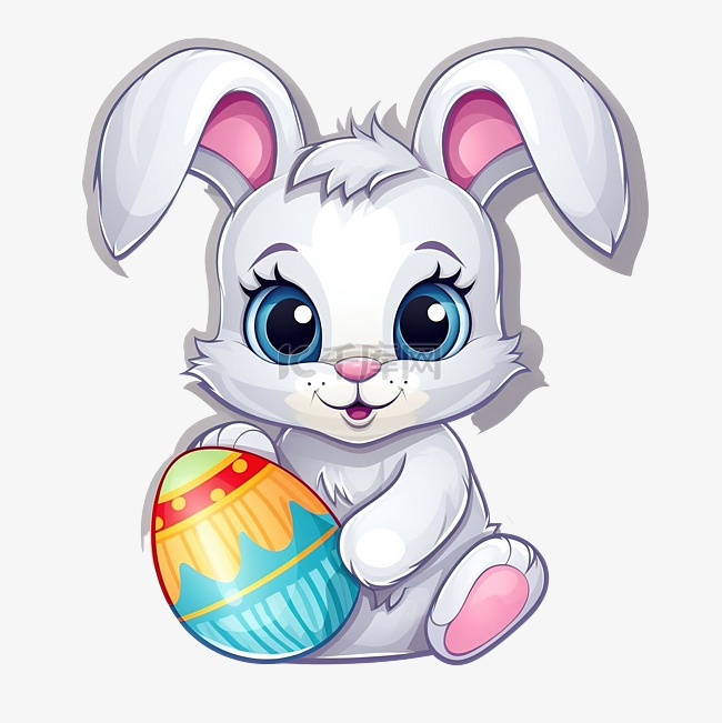 贴纸复活节兔子与鸡蛋卡通兔子
