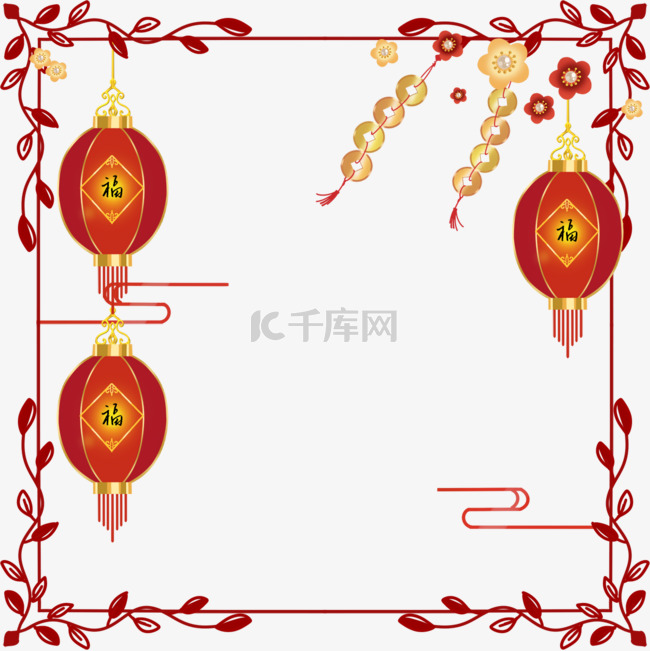 春节中国农历新年卡通红灯笼铜钱
