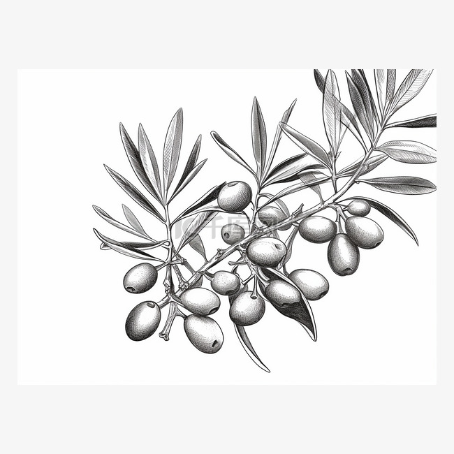 黑白相间的橄榄枝插画