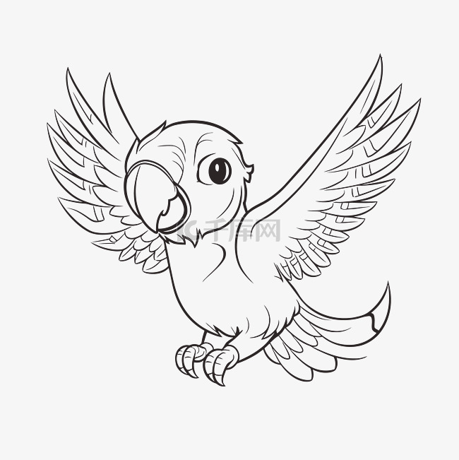 可爱的小鹦鹉，白色背景上有翅膀