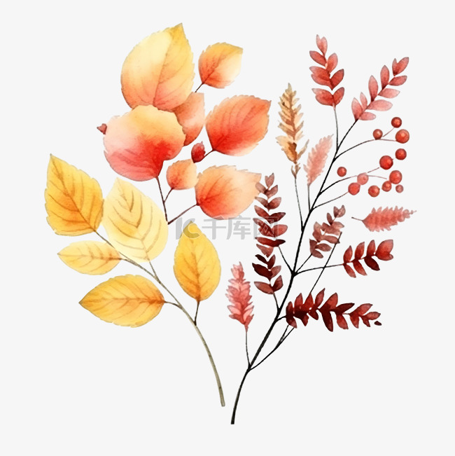 秋天植物水彩元素