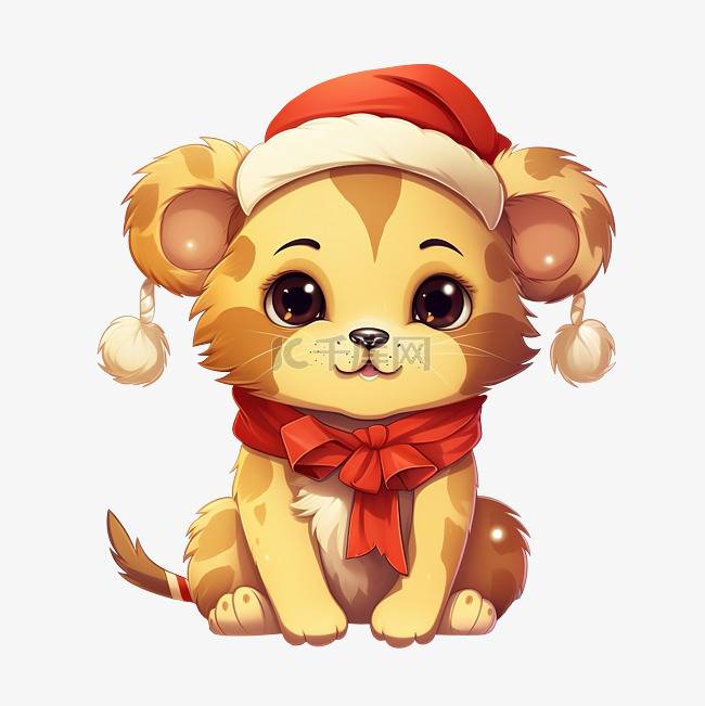 可爱的狮子在圣诞节可爱的圣诞节