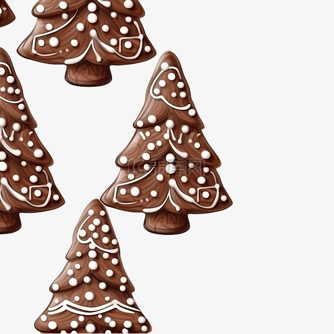 圣诞树形姜饼无缝图案与巧克力釉