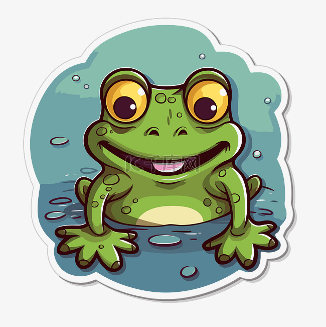 卡通可爱的青蛙，眼睛向上微笑，