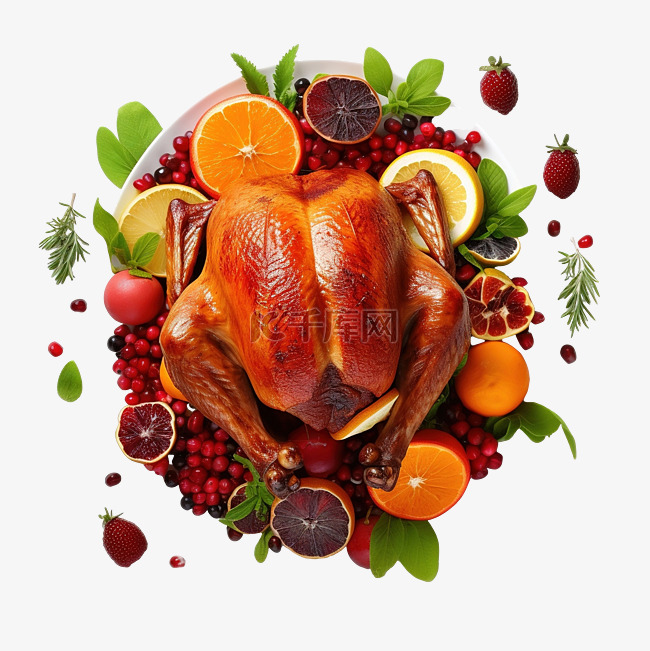 感恩节传统食物感恩节火鸡，盘子