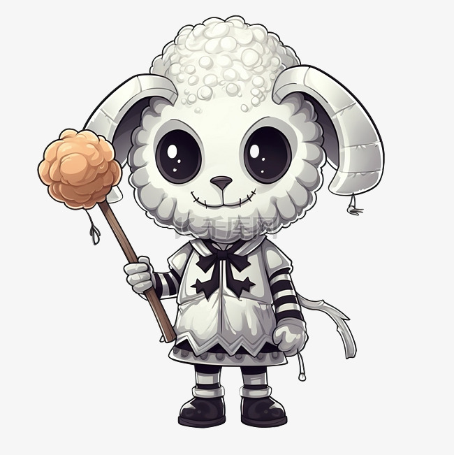 可爱的羊穿着骷髅万圣节服装并携