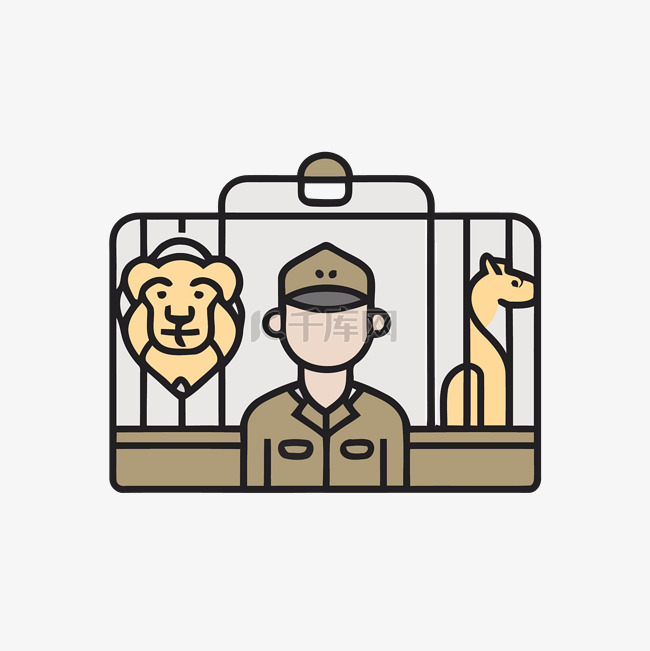 穿制服的男人和一只狮子以及笼子