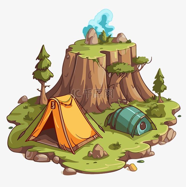 露营剪贴画卡通露营帐篷在一个小