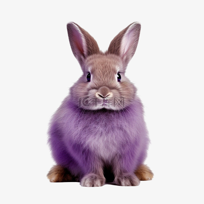 一只毛茸茸的紫色兔子正以通常的