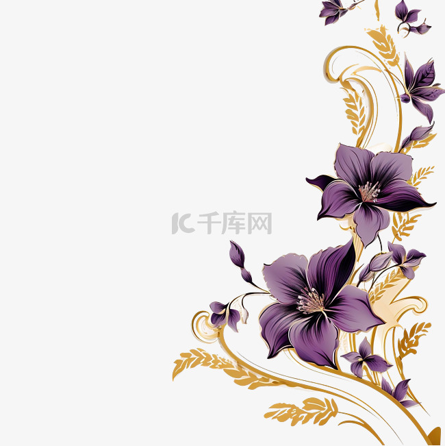 紫色花与金色花框角