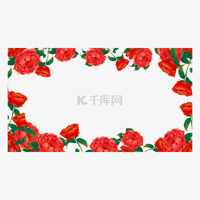 山茶花红色水彩花卉鲜花边框